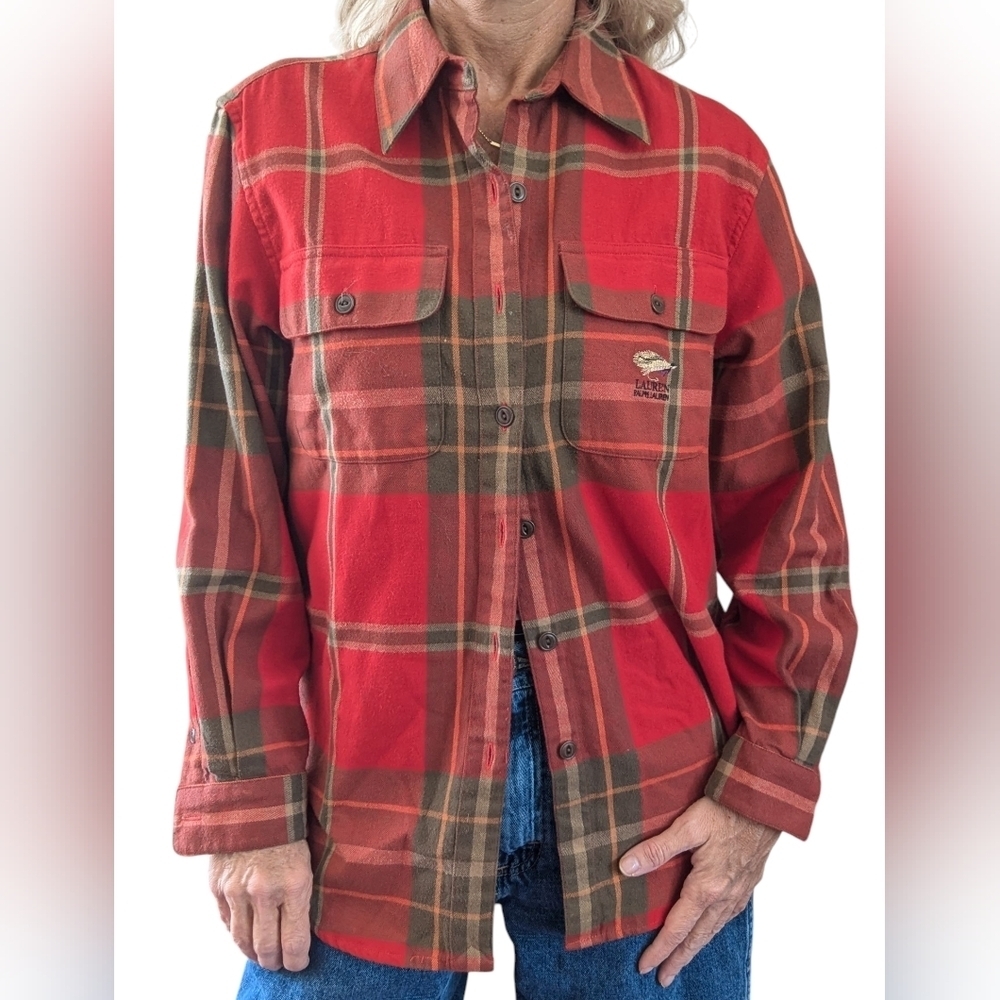 Lauren Ralph Lauren Plaid Flannel Shirt Red Cotton Button Up S